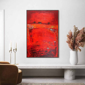 "Scarlet Horizon" large vertical original red abstract textured oil painting