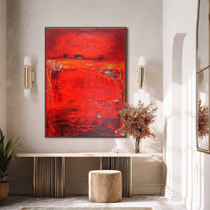 SCARLET HORIZON large vertical red abstract textured oil painting original wall art
