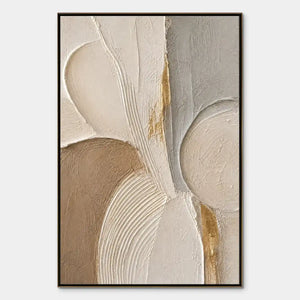 Neutral sculpted relief abstract wall art with beige, cream and gold textured curves