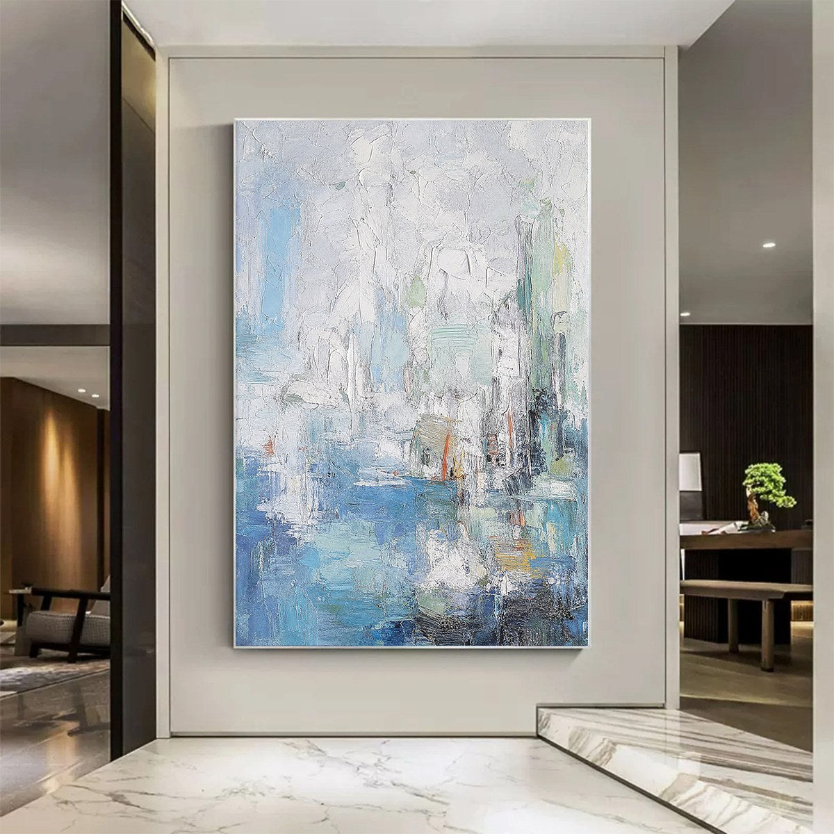SEASIDE REVERIE: Textured Abstract Painting of a Coastal City