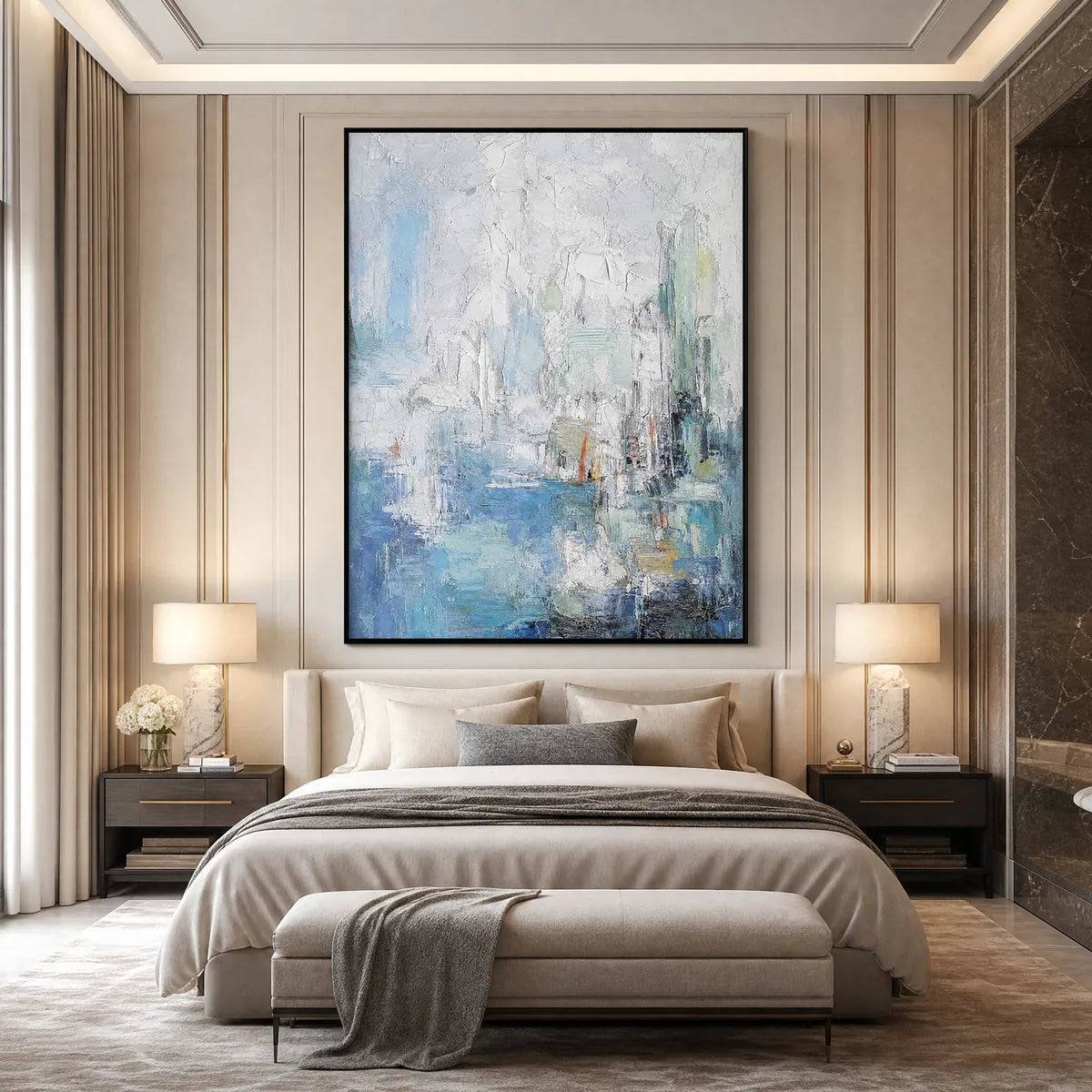 SEASIDE REVERIE: Textured Abstract Painting of a Coastal City