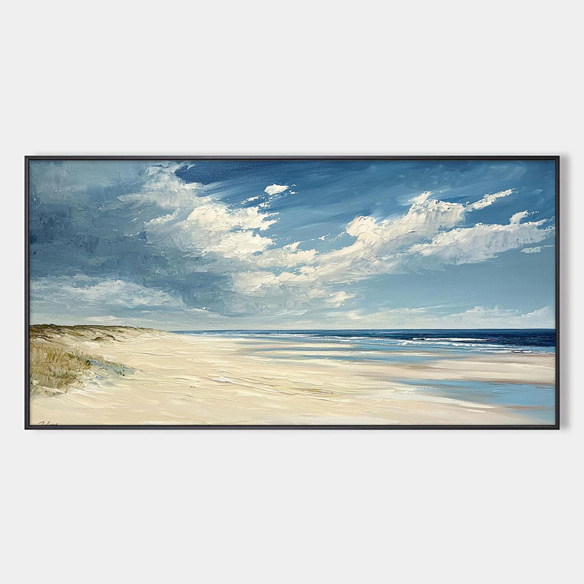 Seaside Serenity: Original Textured Coastal Beach Oil Painting - Ocean Landscape Wall Art
