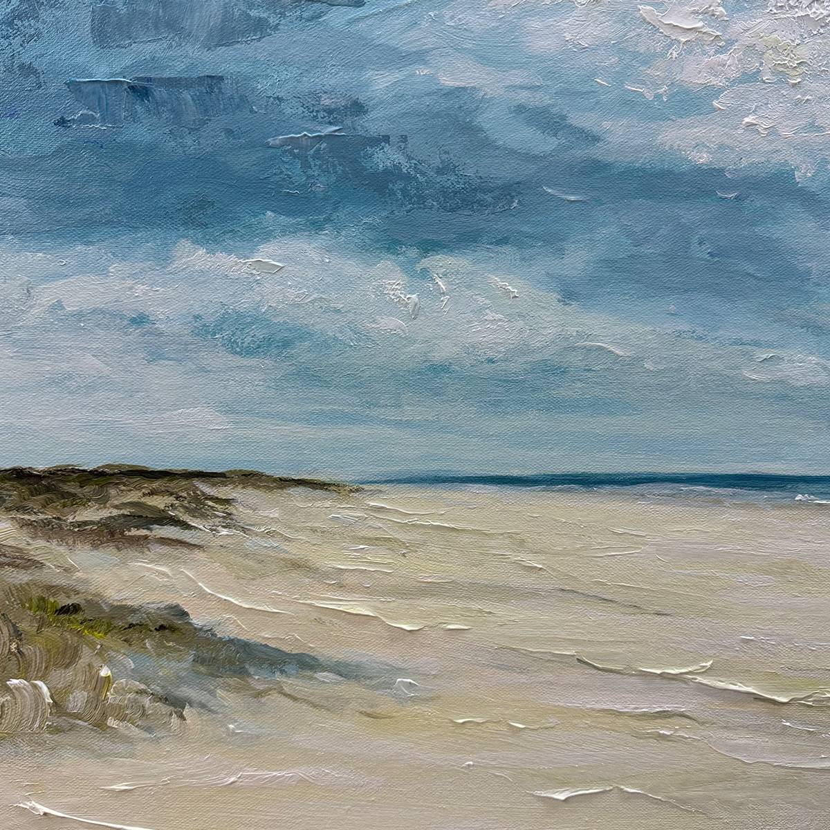 SEASIDE SERENITY: Textured Coastal Beach Oil Painting