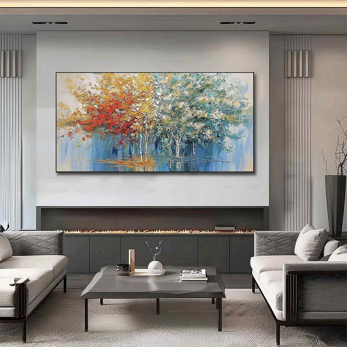 SEASONAL EMBRACE: Textured Palette Knife Forest Reflection Painting