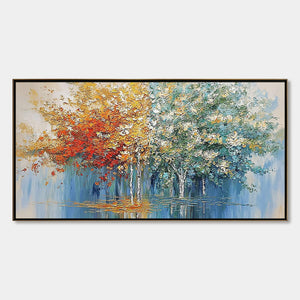 SEASONAL EMBRACE: Textured Palette Knife Forest Reflection Painting
