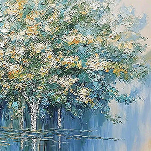 SEASONAL EMBRACE: Textured Palette Knife Forest Reflection Painting
