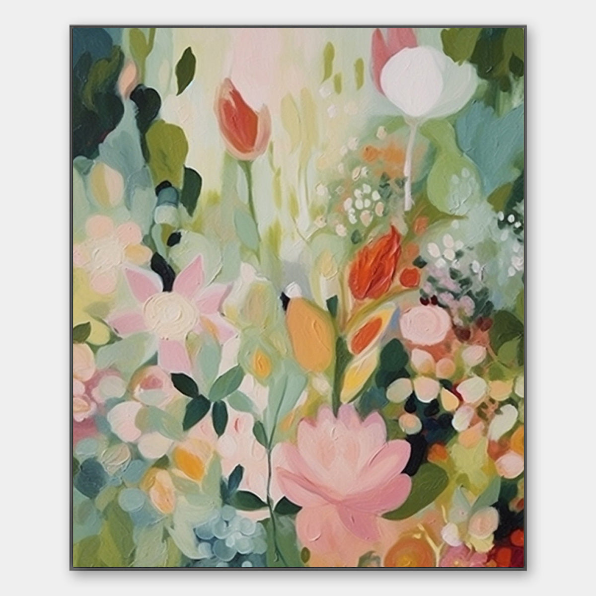 Secret Garden: Original Dreamy Floral Oil Painting - Colorful Flower Wall Art