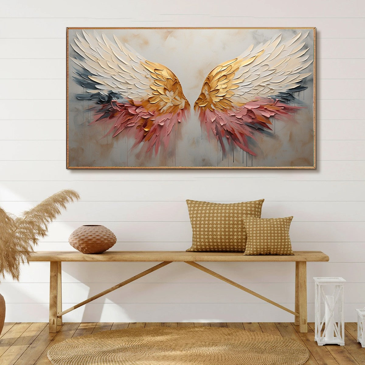 Seraph's Grace: Angelic Wings Impasto Oil Painting Canvas Wall Art Decor