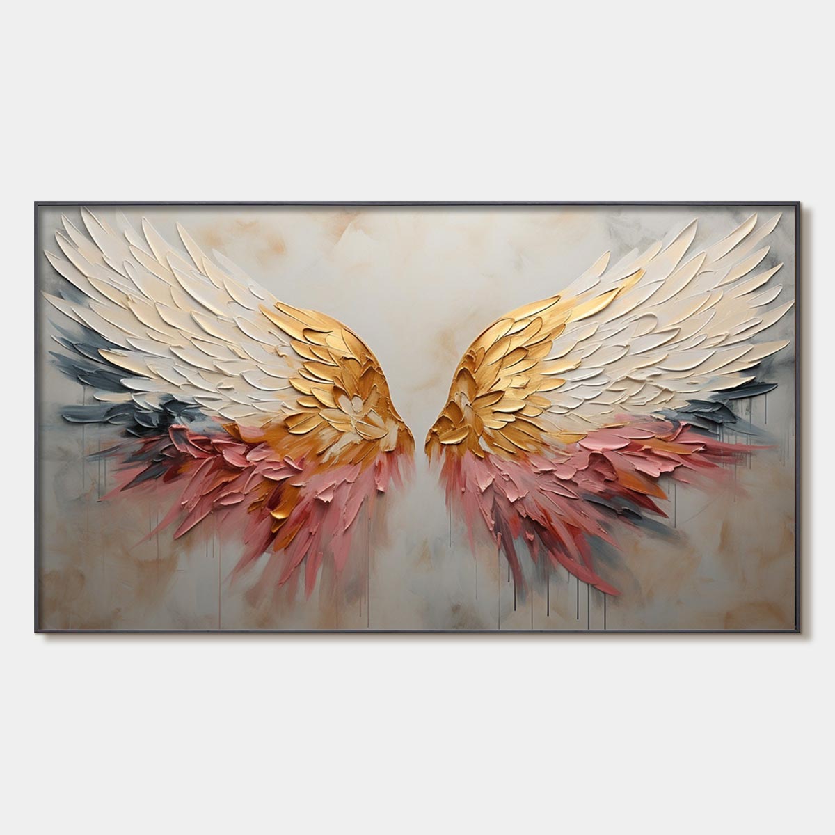 Seraph's Grace: Angelic Wings Impasto Oil Painting Canvas Wall Art