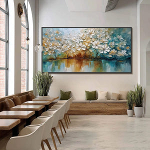 SERENE BLOOMS: Textured Floral Landscape Impasto Oil Painting