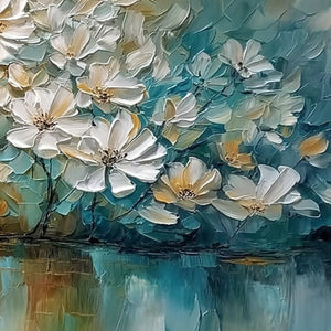 SERENE BLOOMS: Textured Floral Landscape Impasto Oil Painting