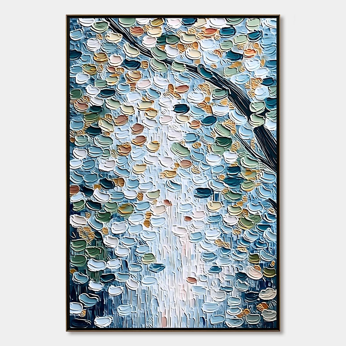 SERENE CASCADE: Textured Abstract Impasto Painting of Falling Leaves