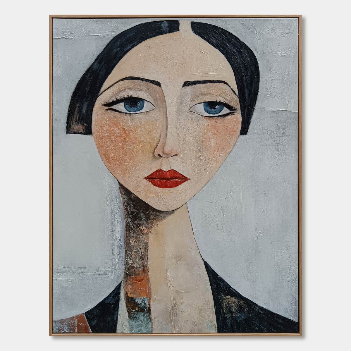 Ready to Ship |SERENE GAZE: Textured Figurative Portrait Oil Painting