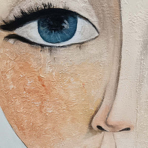 Ready to Ship |SERENE GAZE: Textured Figurative Portrait Oil Painting