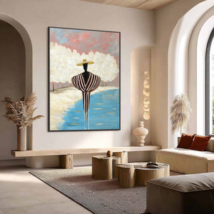 SERENE REFLECTION: Textured Figurative Painting of a Person by the Water