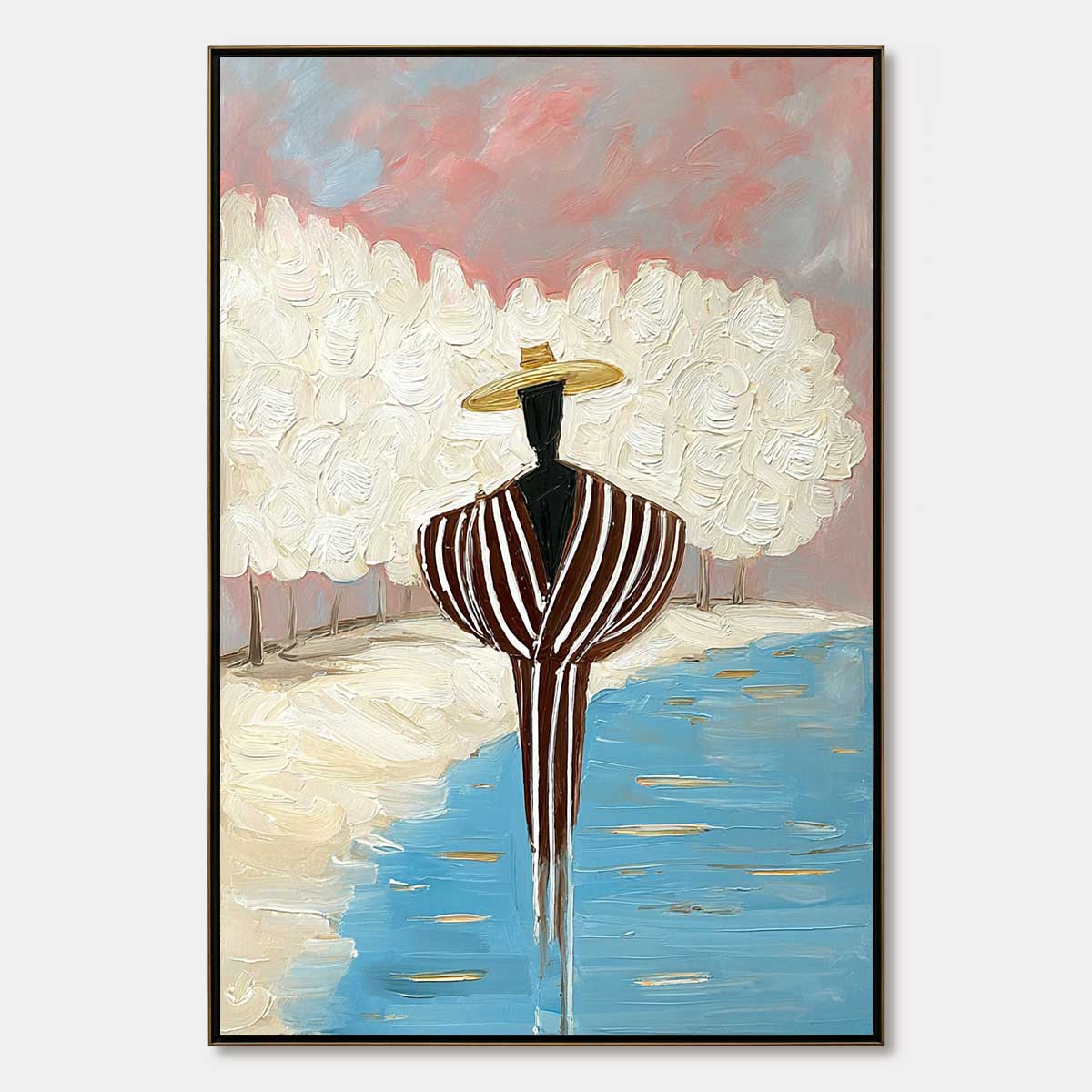 SERENE REFLECTION: Textured Figurative Painting of a Person by the Water