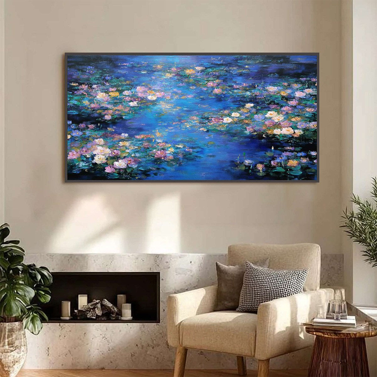 SERENE REFLECTIONS: Impressionistic Textured Water Lily Pond Oil Painting