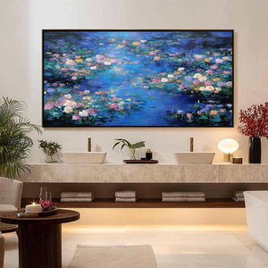 SERENE REFLECTIONS: Impressionistic Textured Water Lily Pond Oil Painting