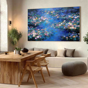 SERENE REFLECTIONS: Impressionistic Textured Water Lily Pond Oil Painting