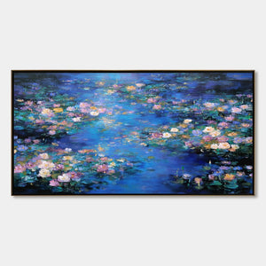 SERENE REFLECTIONS: Impressionistic Textured Water Lily Pond Oil Painting