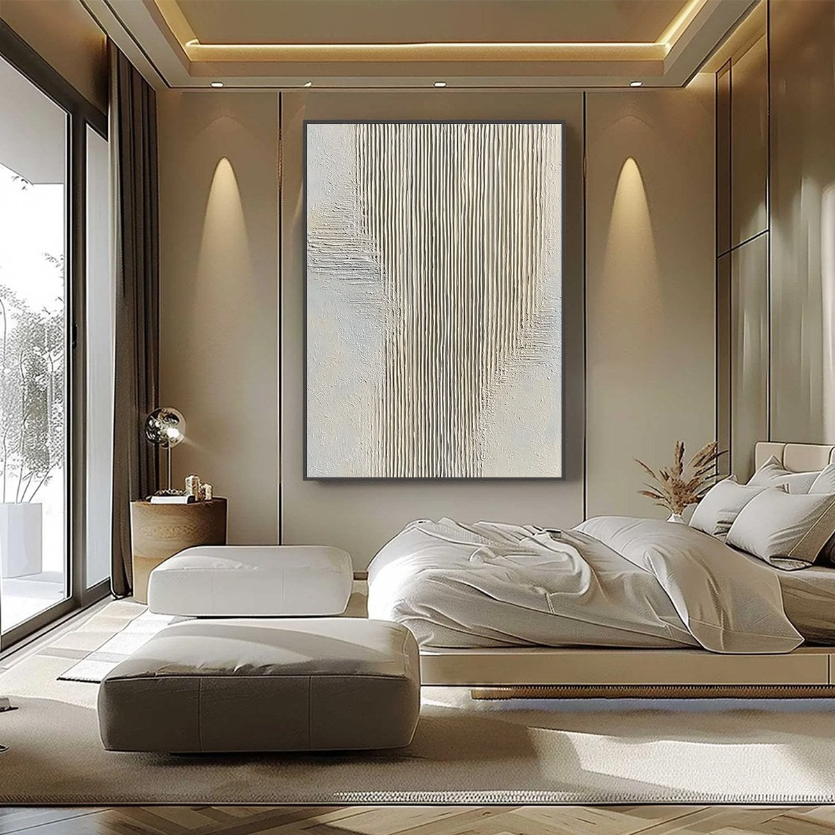 SERENE STRIA: Wabi Sabi Textured Vertical Abstract Painting