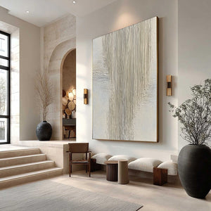 SERENE STRIA: Wabi Sabi Textured Vertical Abstract Painting