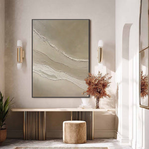 Original textured abstract wall art 'Serene Trace', minimalist Wabi-Sabi style, beige, white.