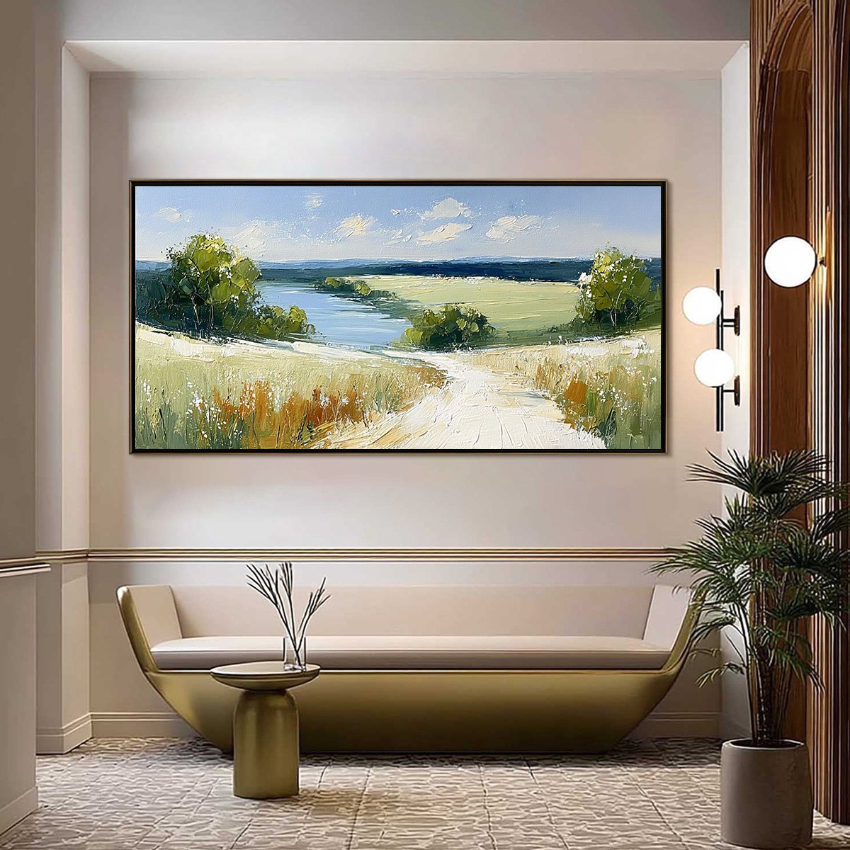 SERENE VISTA: Textured Palette Knife Countryside Landscape Painting