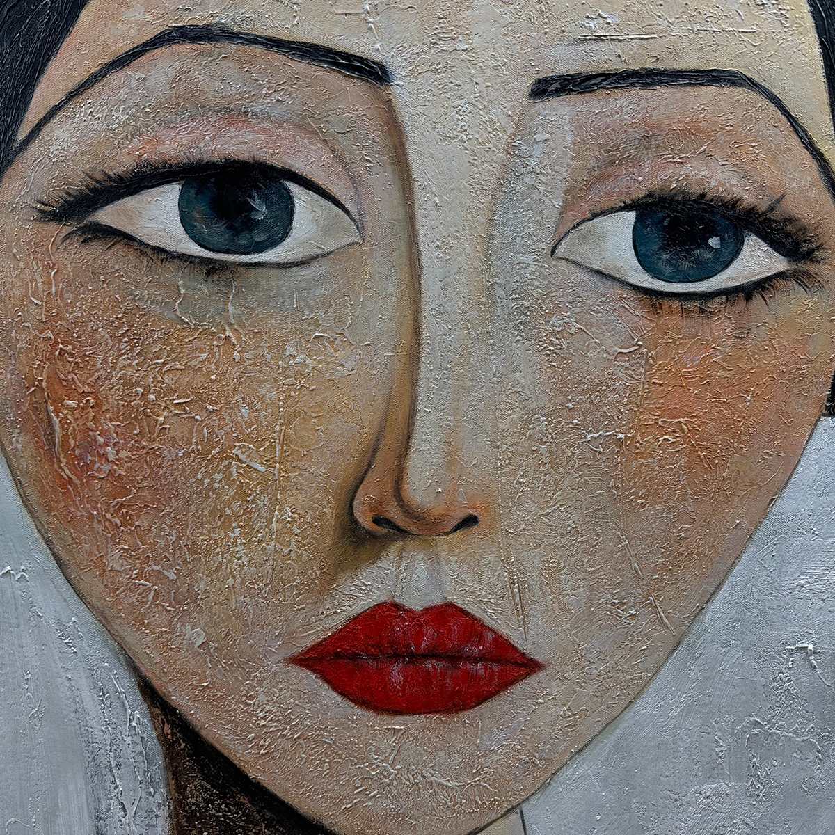 SERENE GAZE: Textured Figurative Portrait Oil Painting