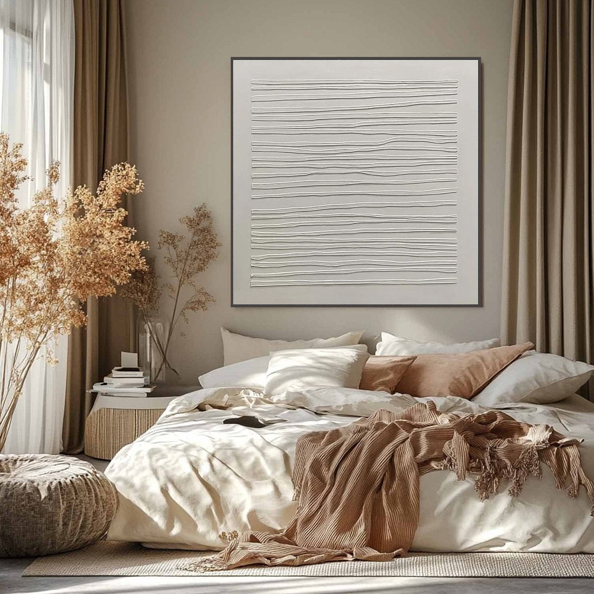 SERENE LINES Minimalist Textured White Abstract Oil Painting