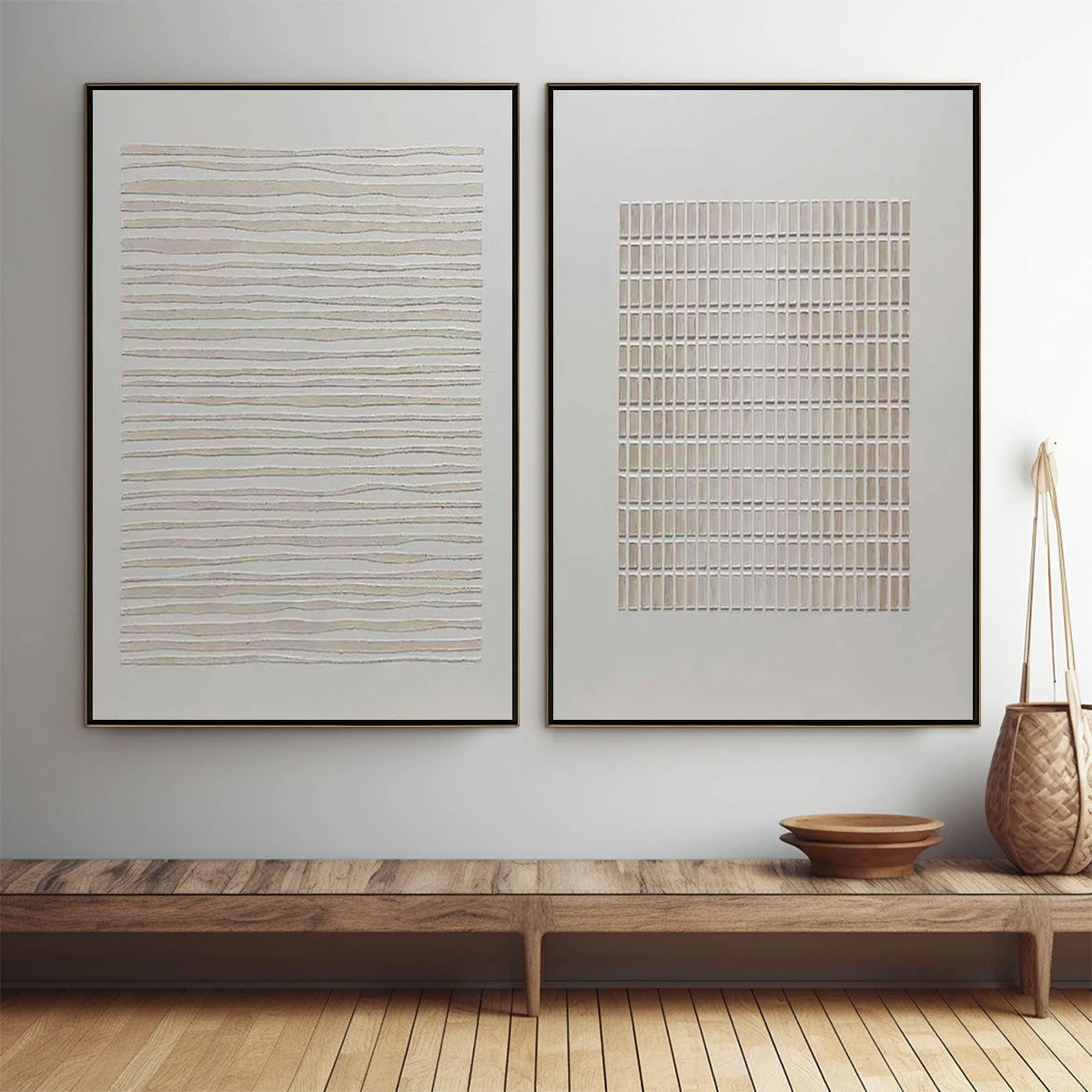 SERENE RHYTHMS Textured Minimalist Abstract Diptych