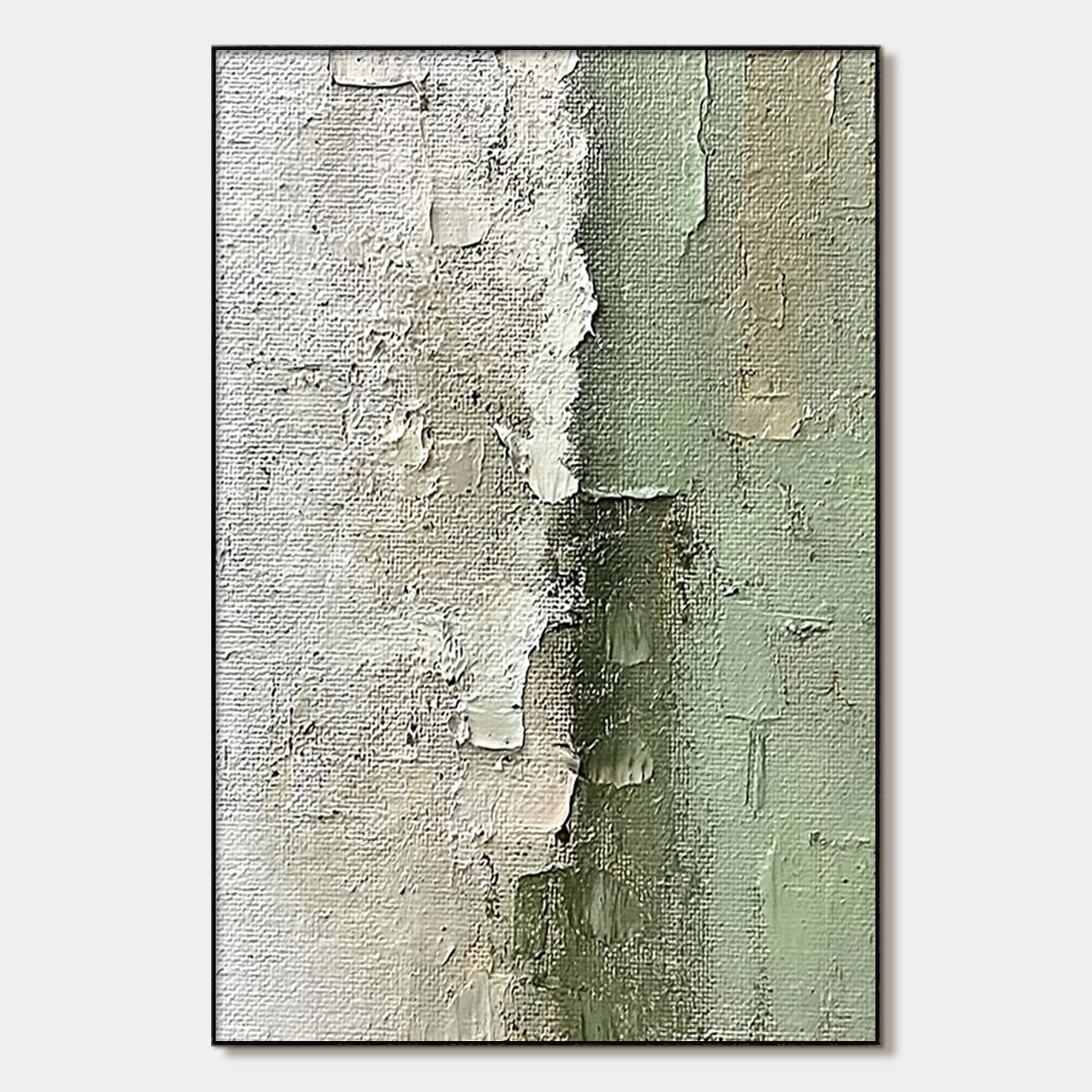 Serene Simplicity: Original Textured Minimalist Abstract Oil Painting - Green Grey Wall Art