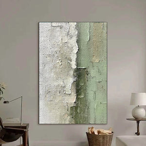 Serene Simplicity: Original Textured Minimalist Abstract Oil Painting - Green Grey Wall Art