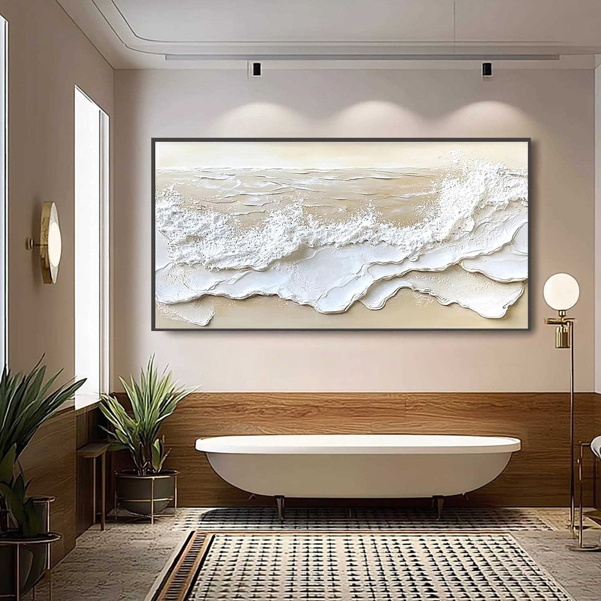 SERENITY TIDE: Textured Minimalist Beach Scene Painting