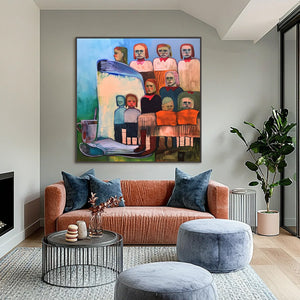 SHARED SILENCE: Expressive Figurative Portrait Group Oil Painting