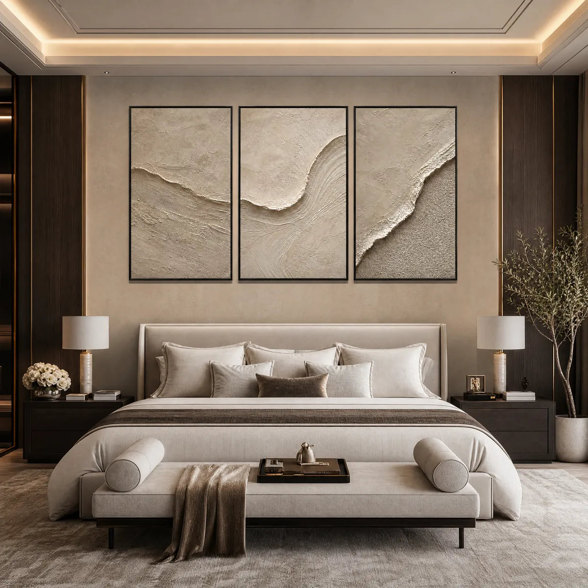 SHORELINE ECHO: Textured Beige Wabi Sabi Wall Art Set of 3