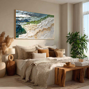 SHORELINE ECHOES: Textured Wabi Sabi Seascape Painting