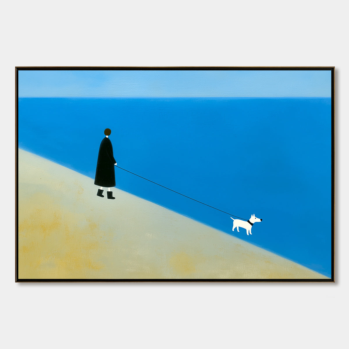 SHORELINE Minimalist Beach Scene with Dog Original Oil Painting
