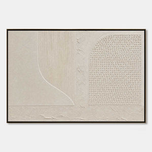 Textured minimalist Wabi Sabi wall art in beige with abstract geometric panels
