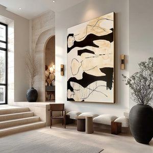 SILHOUETTES IN REPOSE: Large Abstract Figurative Painting in Black and Beige