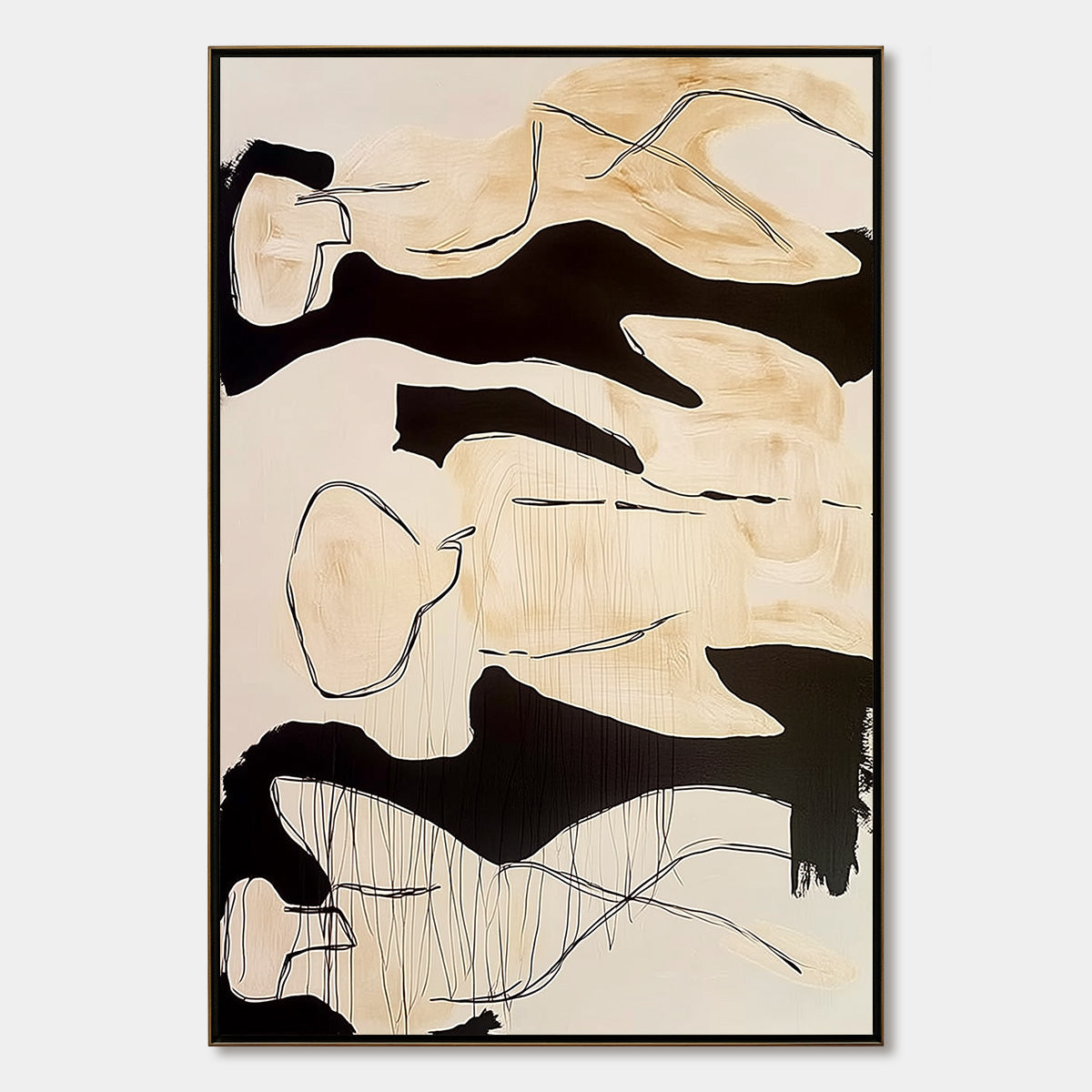 SILHOUETTES IN REPOSE: Large Abstract Figurative Painting in Black and Beige