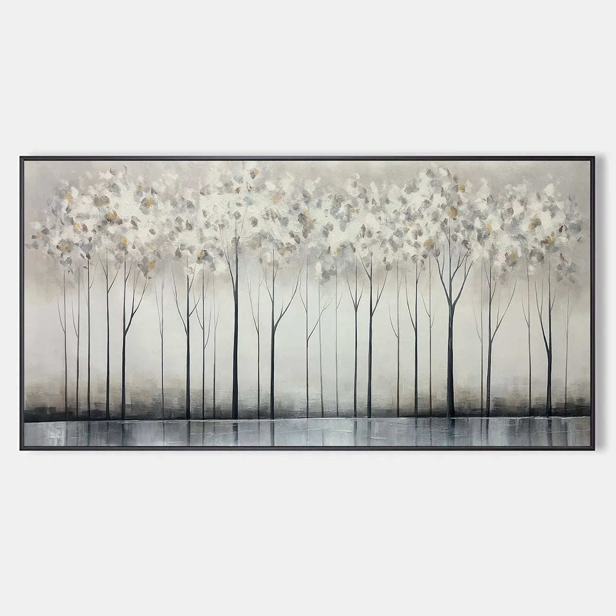 Forest Landscape Painting in Grey and White