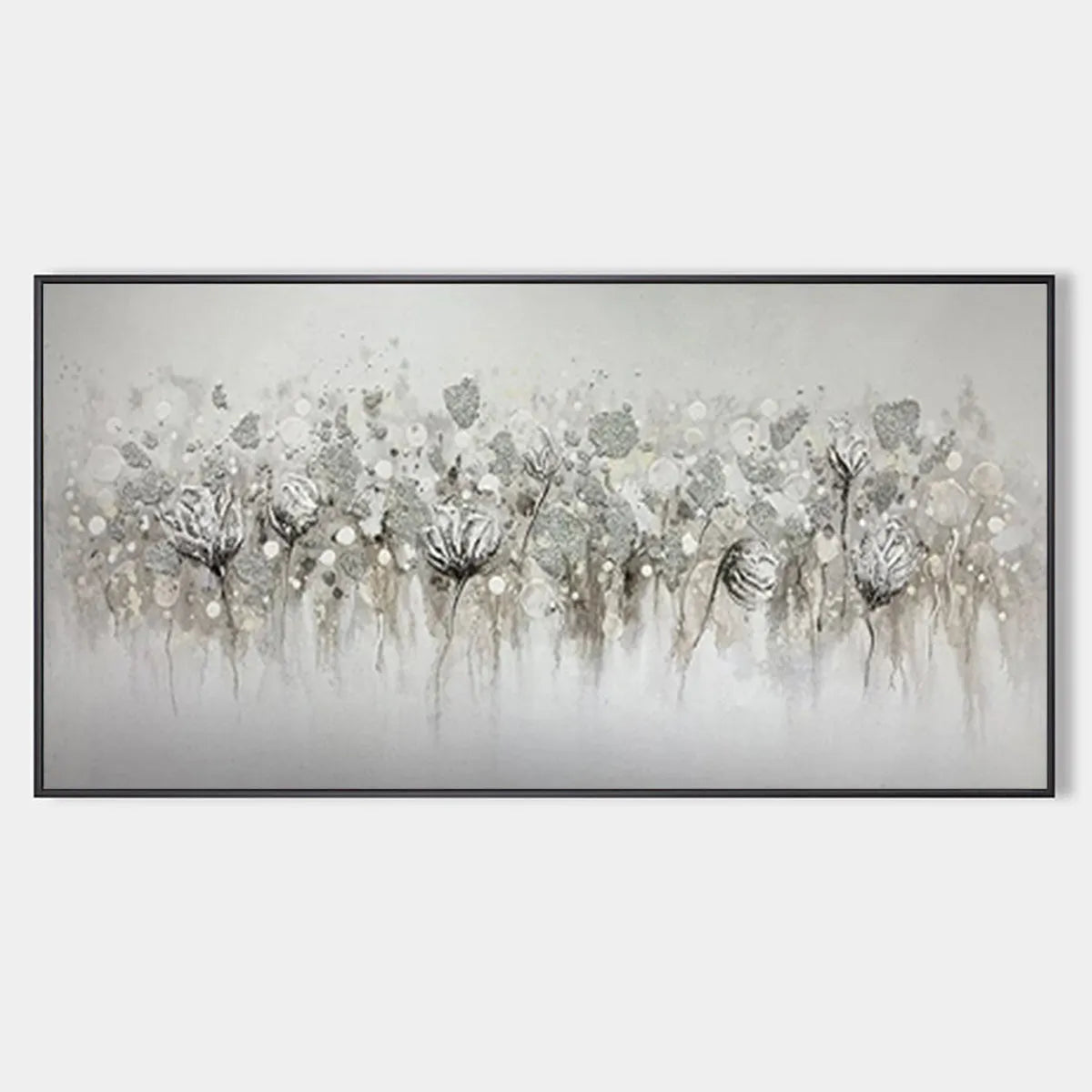 Minimalist Floral Oil Painting in Silver and Grey