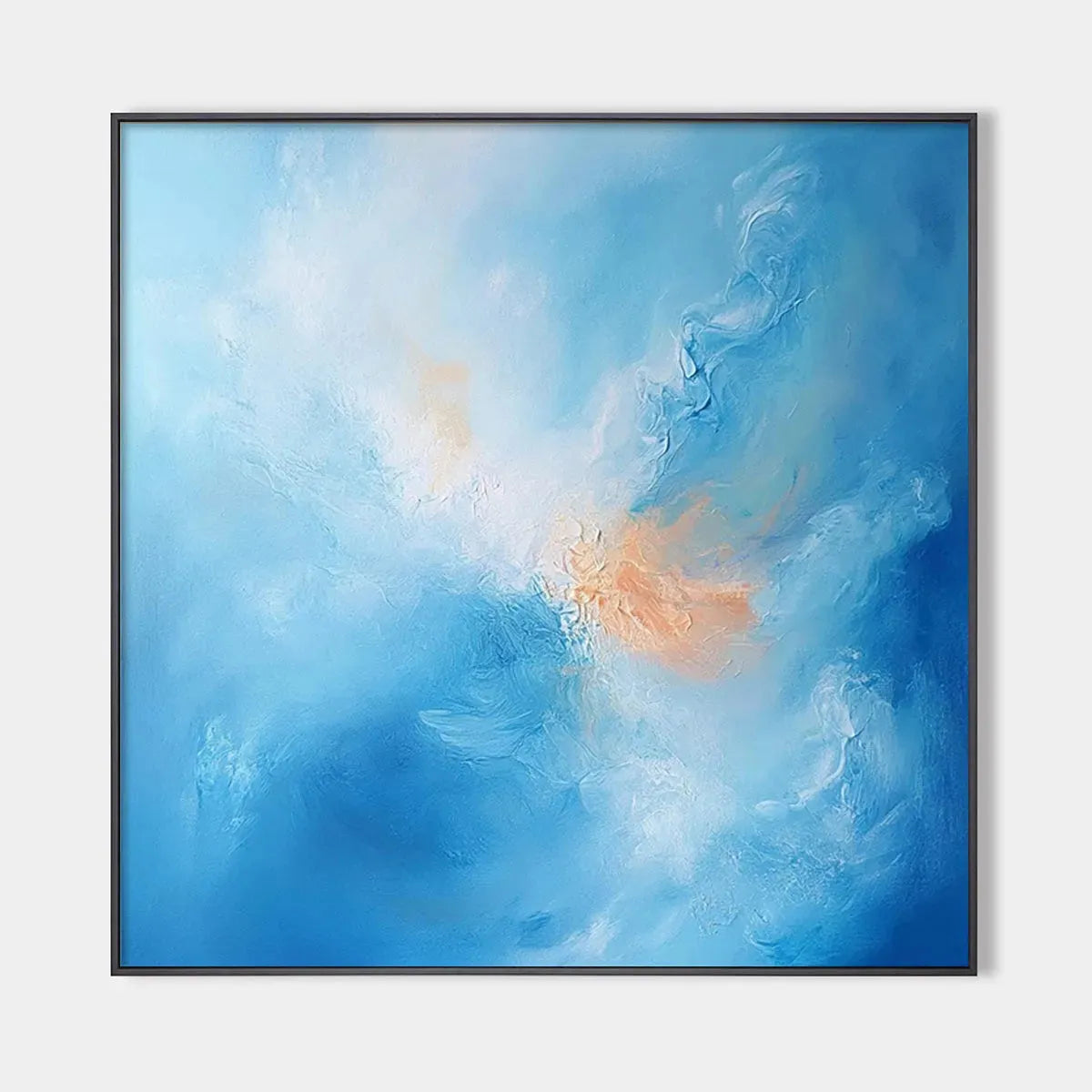 Abstract Blue and Peach Oil Painting