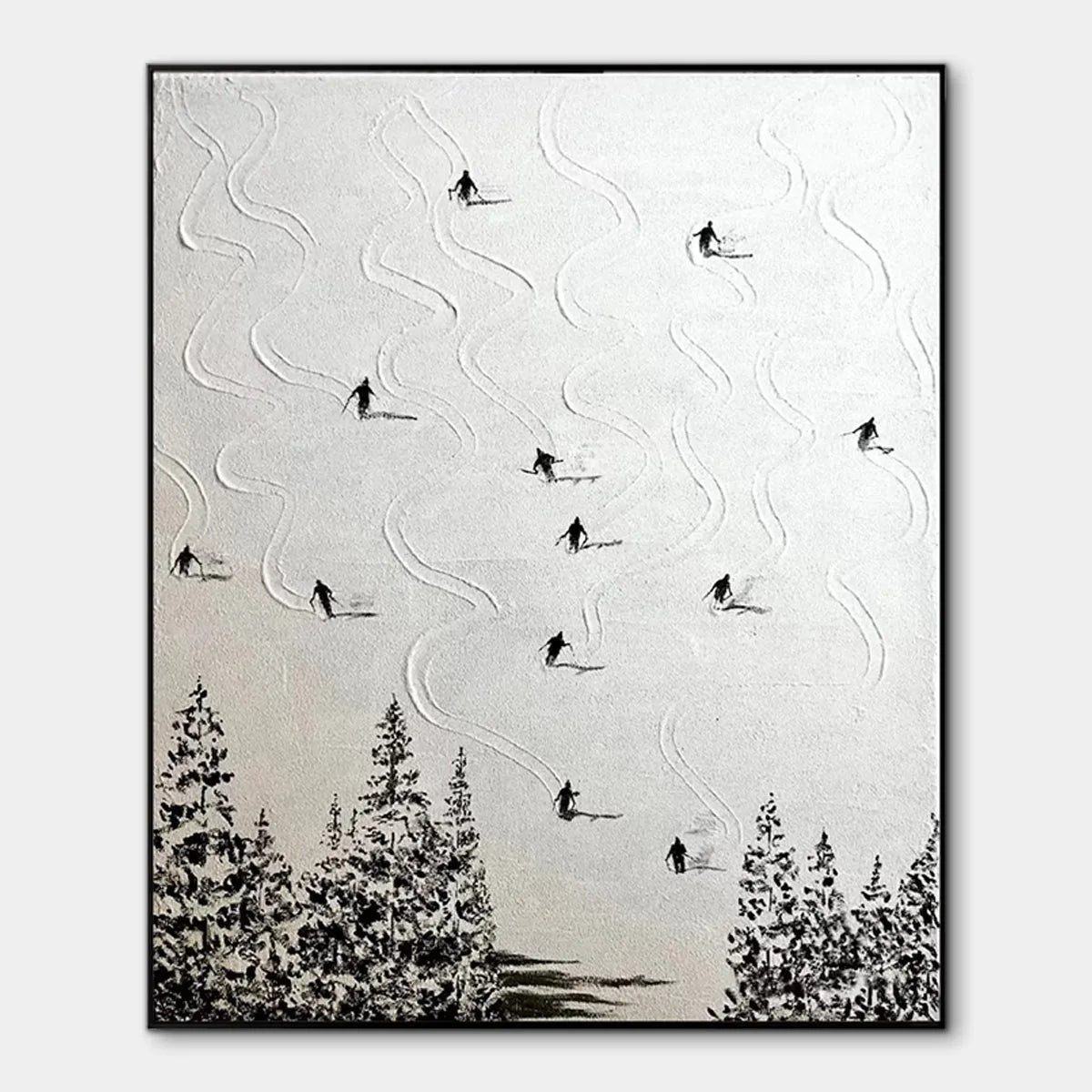 Minimalist Skiing Painting on Textured Square Canvas