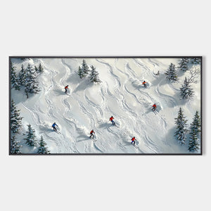 Snow Dance: Original Minimalist Winter Sports Scene Oil Painting - Winter Landscape Wall Art