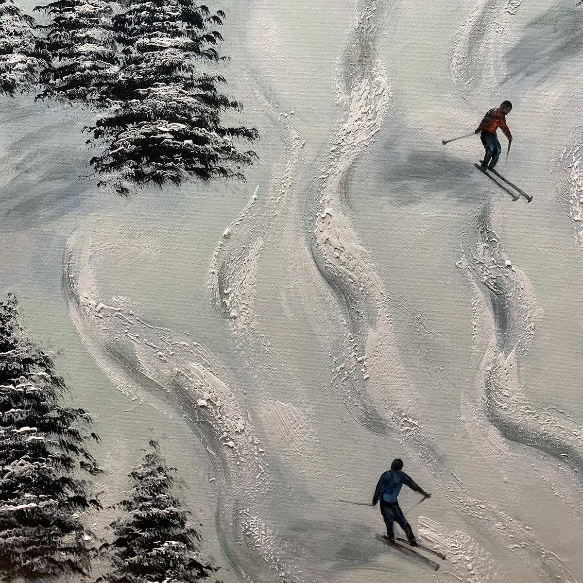 SNOW DANCE: Minimalist Winter Sports Scene Oil Painting