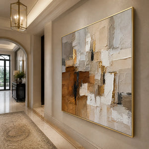 SOFT CUBES: Neutral Cubist Abstract Oil Painting