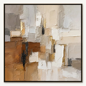 SOFT CUBES: Neutral Cubist Abstract Oil Painting