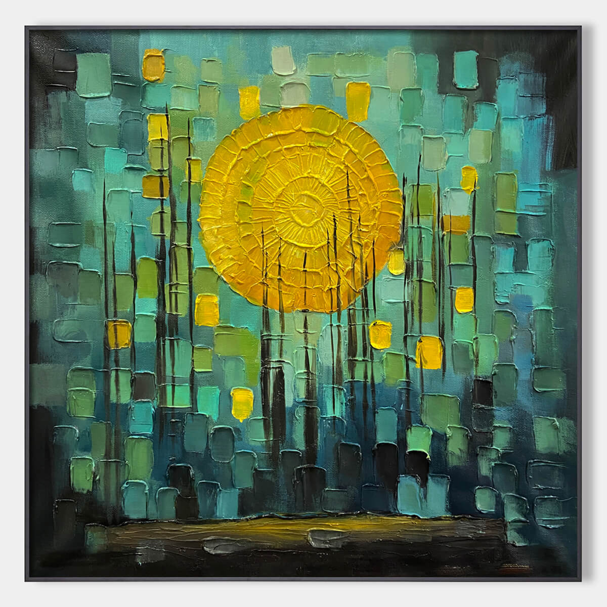 Solar Forest: Abstract Landscape Impasto Oil Painting Canvas Wall Art Home Decor